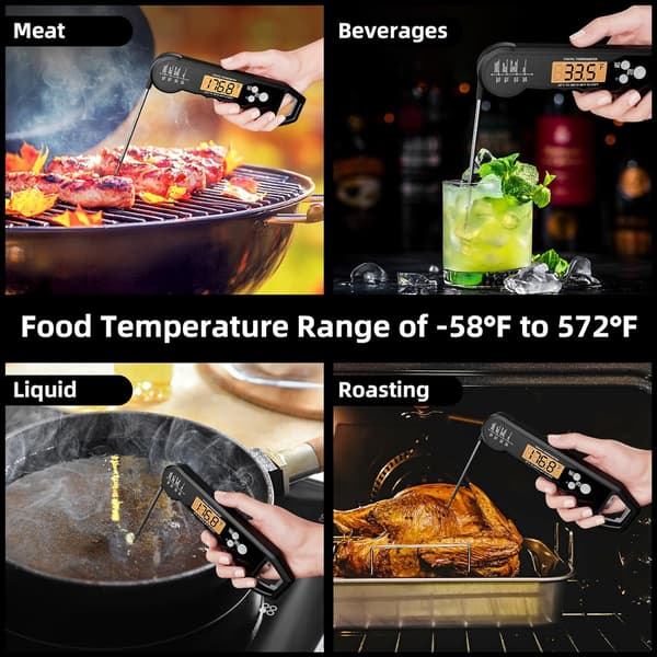 Digital Kötttermometer för Snabb Avläsning vid Matlagning, Vattentät Mattermometer med Bakgrundsbelysning & Kalibrering