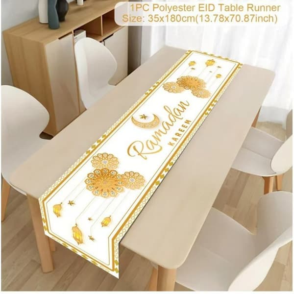 Dugløber Eid Mubaraks Måne Stjerne Dækkeserviet Ramadans Dekoration 2024 Eid Fest Bordpynt Islamisk-33x183 cm