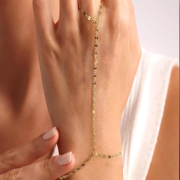 Guld håndkæde armbånd og fingerring, guld håndarmbånd, elegante smykker forbundet med en ring, guldarmbånd