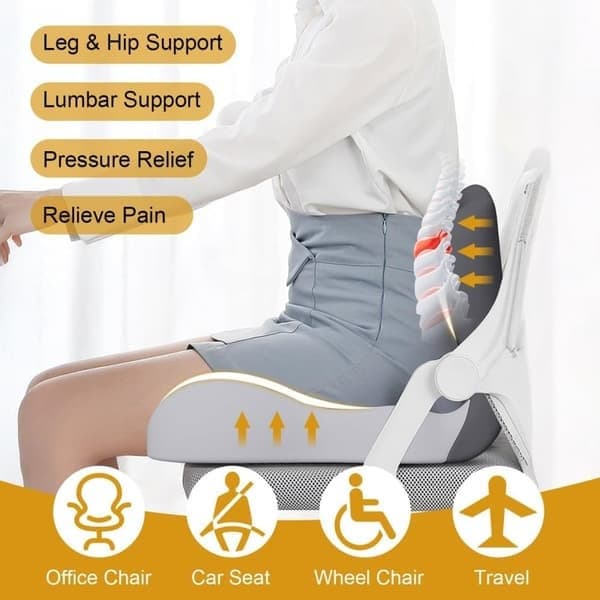 Ergonomic Memory Foam Seat Cushion, L-shaped with Lumbar Support and Tailbone Pain Relief, Compatible with Car and Office Chairs