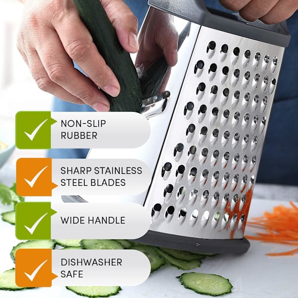Profesjonell Rivjern, Rustfritt Stål med 4 Sider, Best for Parmesan, Grønnsaker, Ingefær