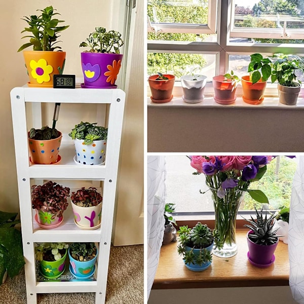8 st 10 cm Små Växtkrukor Plast Färgstarka Blomkrukor Inomhus Växtkrukor för Kontor Hem Skrivbord med Bricka/Fat, 8 Färger