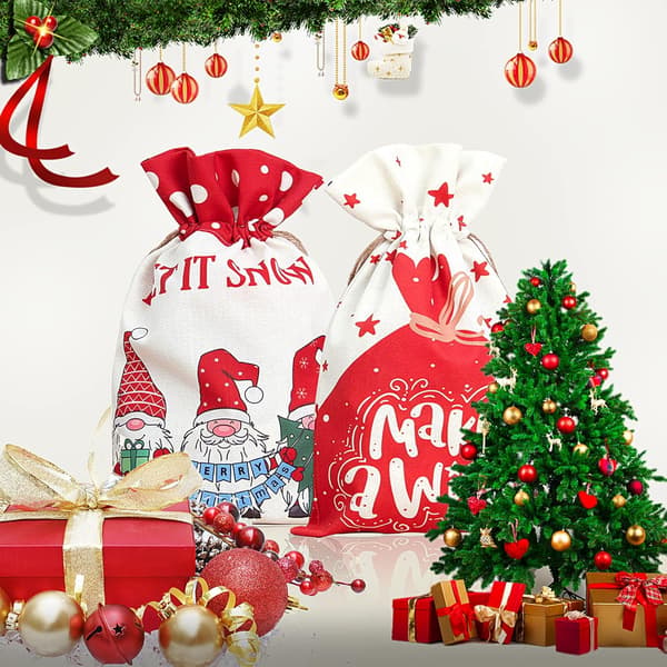 Stora julklappspåsar, 2-pack jultomtesäckar säckvävspåsar, julfesttillbehör