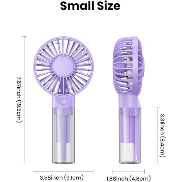 Kannettava sumutintuuletin - Ladattava kädessä pidettävä henkilökohtainen vesisumutintuuletin 32 ml vesisäiliöllä, mini-jäähdytystuuletin matkoille Purple