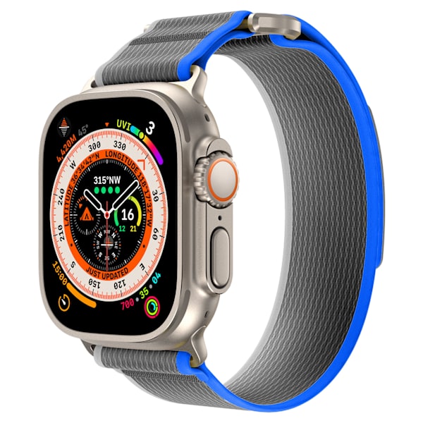 Apple Watch Rem 42mm 44mm 45mm 49mm, Blød Nylon Flettet Velcro Loop til Apple Watch Ultra 2 Ultra Series 9 8 7 SE 6 5 4, Blå/Grå