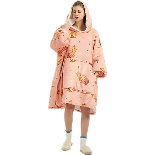 Hettegenserteppe, Oversized Flanellteppe Hettegenser med Ermer, Stor Genser Varmt Koseteppe for Voksne, Stor Hettegenser