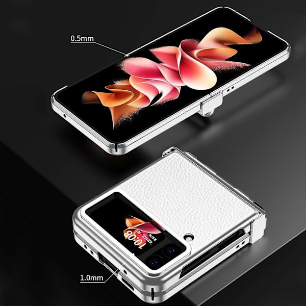 Suojakotelo Samsung Galaxy Z Flip 4:lle, kova PC+sileä nahkainen iskunkestävä suojus saranalla ja kynällä