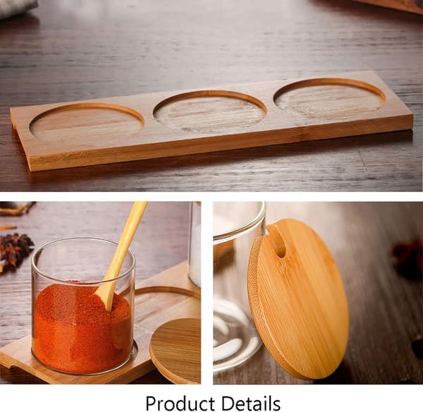 Kryddbehållare Kryddburk Set Glas Kryddburkar Krukor med Bambu Sked Lock och Bas