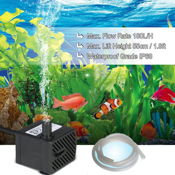 48 GPH [180 LPH] 3W Ultrastille Desktop Lite Akvarium Vannpumpe, Hagedam, Mobil Båt, Fontene