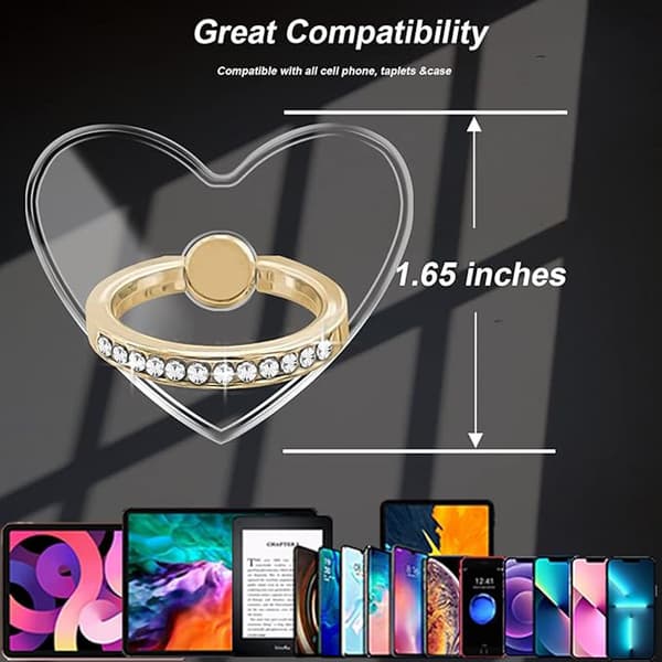 2-pack telefonringhållare, transparent ringstativ, 360-graders roterande, diamantutsmyckad, lämplig för telefonfodral