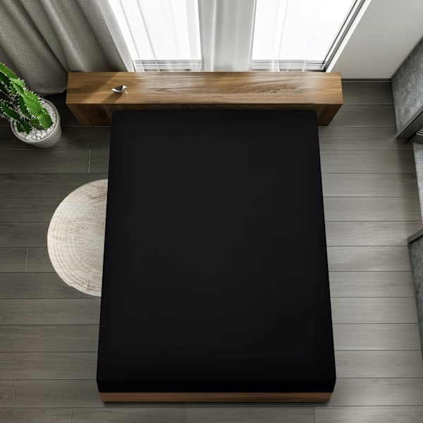 Sängkläder - Resårlakan - Svart, 180 x 200 cm - 35 cm Djupfickor för Tjock Madrass - Borstad Mikrofiber Polyester