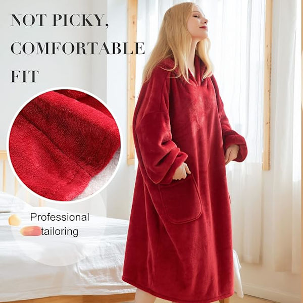 Oversized Hettegenserteppe for Kvinner Ultra Plysj Komfortabel Brukbar Hette Giant Sweatshirt One Size TV-Teppe Frontlommer