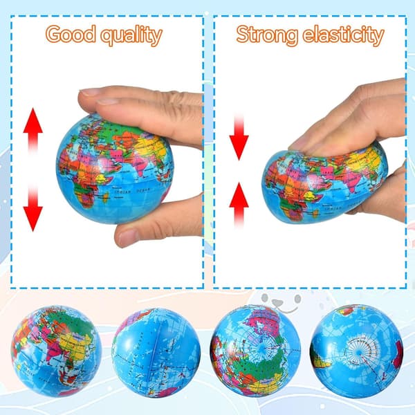 10 anti-stress bolde, 5 cm, mini globus, stressbold globus til børn og voksne