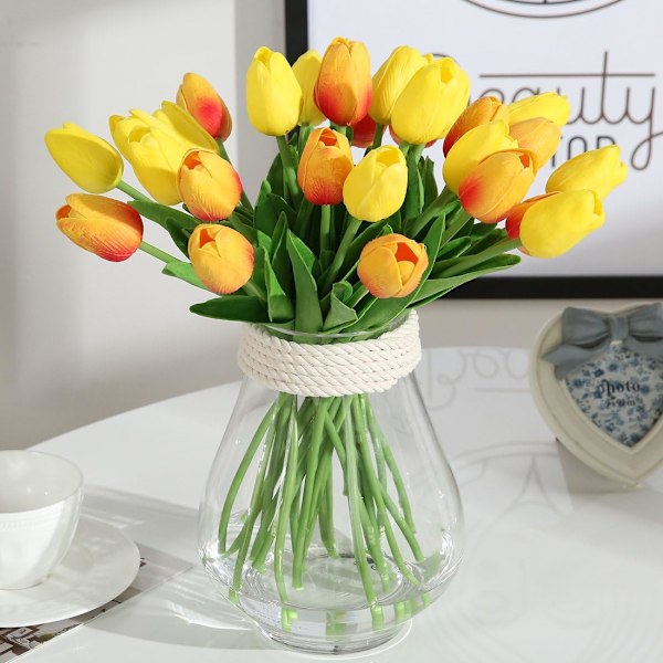 20 stk. Real Touch Latex Kunstige Tulipaner Blomster Falske Tulipaner Blomster Bryllupsbuketter til Bryllup Hjem Have Dekoration (Orange) red