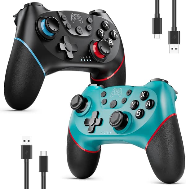Sæt med 2 trådløse Switch-controllere kompatible med Switch/Switch 2 og Switch Pro med Hall-effekt joystick