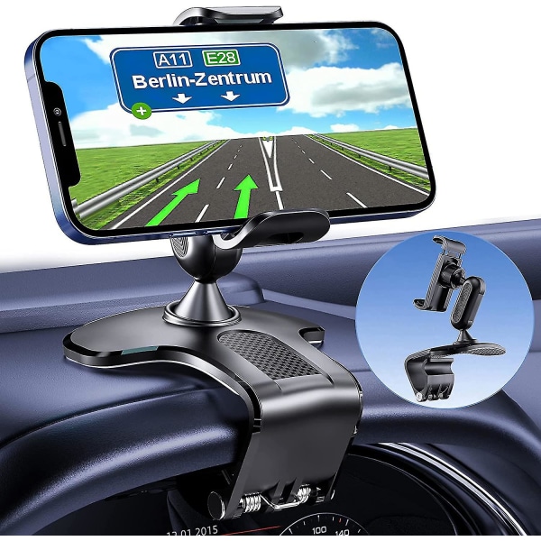 360 graders rotation instrumentbräda mobiltelefonhållare för bilklämma monteringsställ lämplig för 4 till 7 tums smartphones, biltelefonhållare