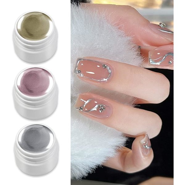 Metallic Målad Gel Nagellack, 3 Färger Nagelkonst Kreativ Elastisk Metallic Målad Lim Nagellack Hem DIY Manikyr Gyllene Silver Roséguld