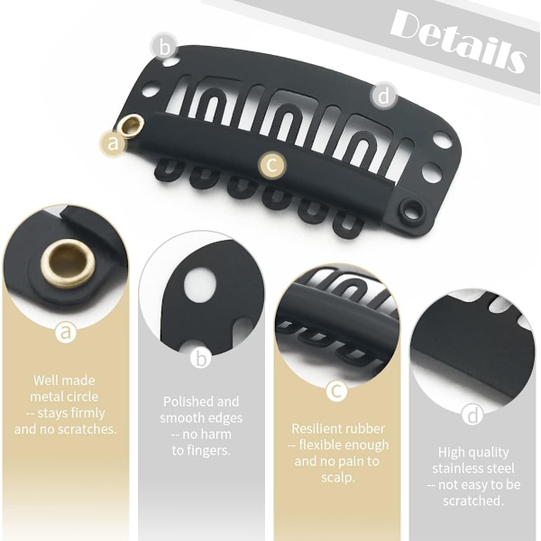 Hår Extension Clips Sort, Paryk Clips Snap Clips, Metal Paryk Clips til Dine Parykker, 30 Stykker