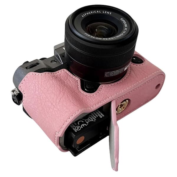 För Fujifilm X-T50 Buffalo Textur PU Läder Bottenfodral Halvkropp Kameraskydd med Batteriöppning