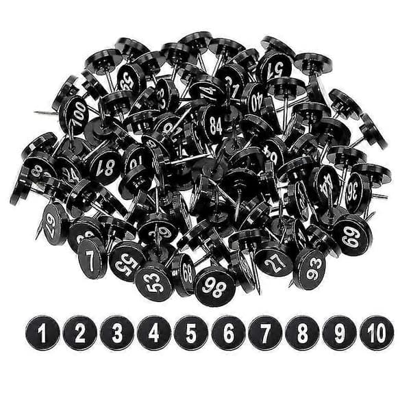 100 numrerade häftstift, numrerade ritstift numrerade från 1 till 100, häftstift i plast