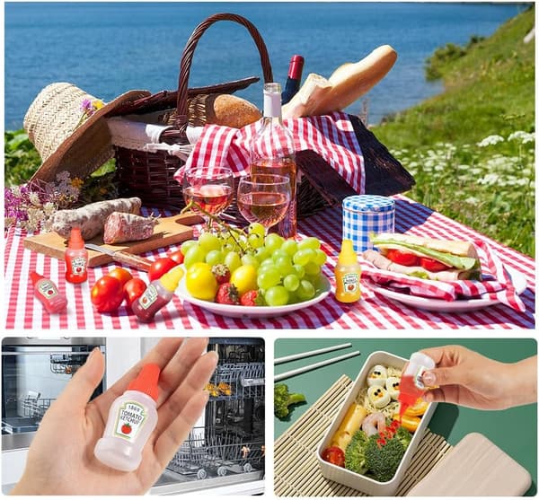 Minisauceflasker, sæt med 6, 23 ml, beholdere til ketchup og honning, bærbare krydderidispensere
