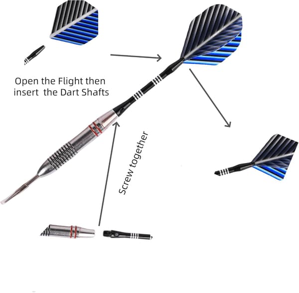 Profesjonelt Dartsett Stålspiss-Aluminiumskaft Dart Flights med 24 Gram - 3 stk (Blå Grå)
