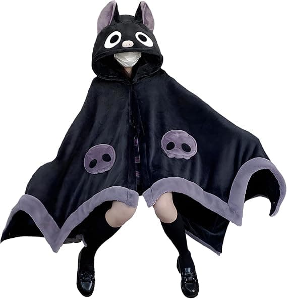 Sødt flagermus-hættetæppe, blødt hættetæppe til Halloween, cosplay, flagermuskappe til kvinder