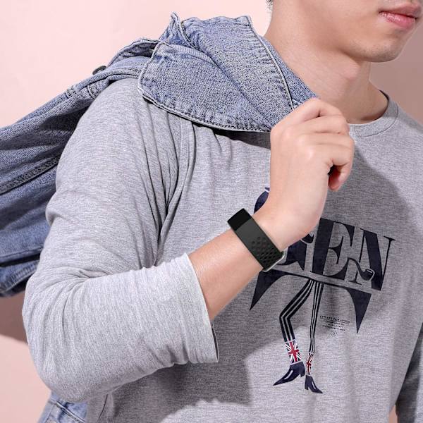 Yhteensopiva Fitbit Charge 3/ Charge 4 -rannekkeen kanssa, urheilullinen silikoninen säädettävä korvausranneke, Fitbit Charge 3 SE:lle, suuri, musta
