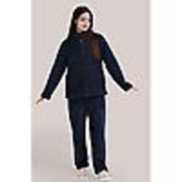 Myke pyjamaser for kvinner, sett med kvart glidelås, fleece, 2-delt Sherpa-pullover og bukser, fuzzy nattøy, marineblå S (80 catties - 110 catties)