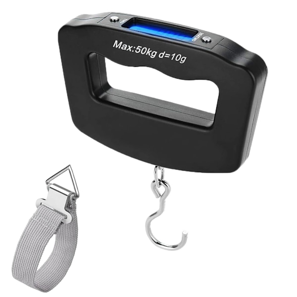Elektronisk bagagevåg, digital bagagevåg med krok - 50 kg bakgrundsbelyst LCD-display - Vattentät väska