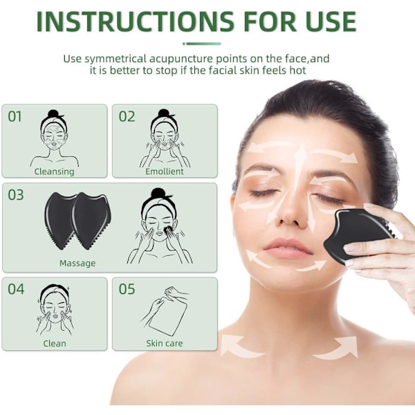 Gua Sha -hierontatyökalu, musta Bianstone Guasha -lauta kasvoille ja vartalolle, luonnollinen Jadekivi Gua Sha -kasvotyökalu