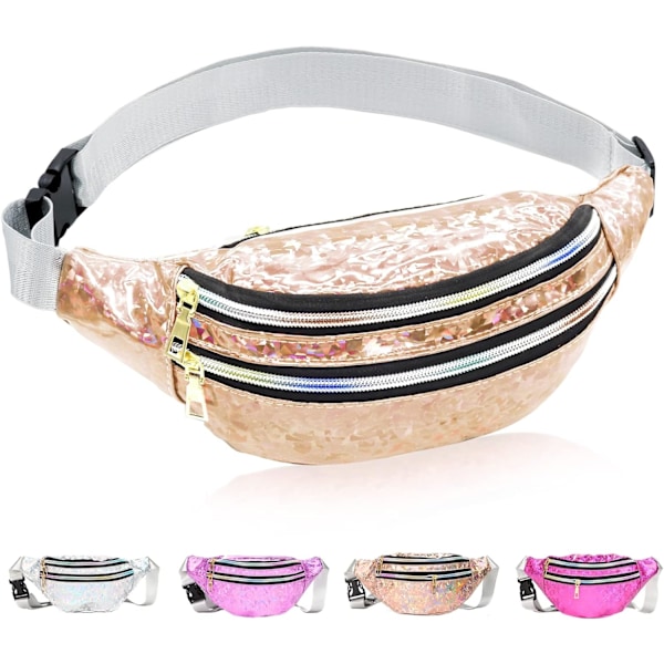 Holografisk Bumbag Mode PU Läder Midjeväska Vattentät Neon Fanny Pack för Resor Löpning Vandring champagne