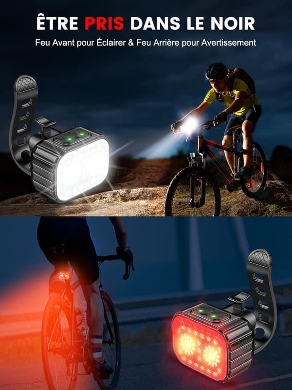 Cykelbelysning fram och bak, IPX6 vattentäta LED-lampor, lång batteritid.