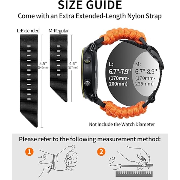 Kompatibel med Garmin urrem 20mm, kraftig flettet nylon sportsudskiftningsrem passer til Forerunner/Instinct/Fenix/Descent Sort