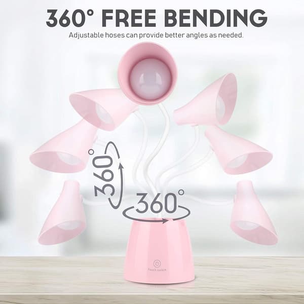 LED Skrivebordslampe Dæmpbar Øjenbeskyttelse 3 Lysstyrkeniveauer, USB Genopladelig - Touch Switch (Pink)