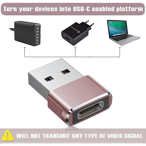 USB til USB C Adapter 3-pak, Type C Hun til A Han Opladerkabel Konverter Pink