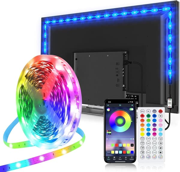 5 meter LED-ljuslist, Bluetooth, stämningsbelysning, levereras med fjärrkontroll och app, [Energiklass A]