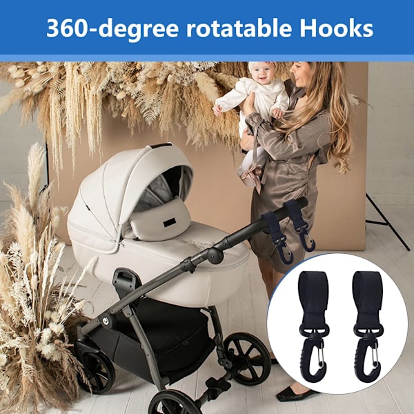 Barnvagnskrokar, 360° roterbara multifunktionskrokar, 2-pack
