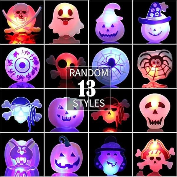 50 STK Lysende Ringer til Halloween-dekorasjoner, Lysende Ringer til Halloween-fest, Flaggermus- og Skjelett-tema