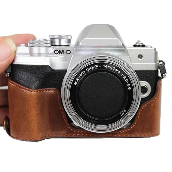o7k Kameraväska för Olympus OM-D E-M10 Mark IV Läderbotten j0q Lätt att byta batteri - Cof