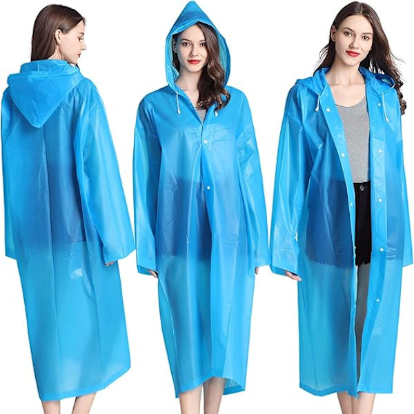 Regnponchos för vuxna återanvändbara, 2 st regnrockar nöd för kvinnor män med huva och dragsko vuxna poncho-blå