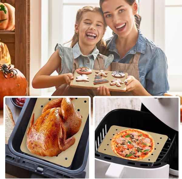Airfryer bakplåtspapper, förpackning med 100 perforerade non-stick-ark, lämpliga för airfryers, 20,5 cm x 14 cm