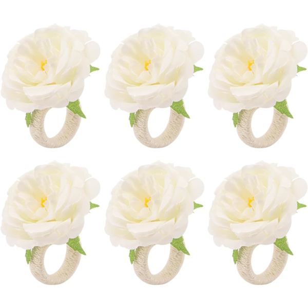 Serviettringer med Blomster, Sett med 6 Håndlagde Roseblomst Serviettringer, Borddekorasjoner, Serviettspenne