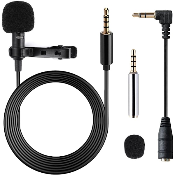 Omnidireksjonell kondensator Lavalier myggmikrofon for opptak av intervju/videokonferanse/podcast/stemmestyring