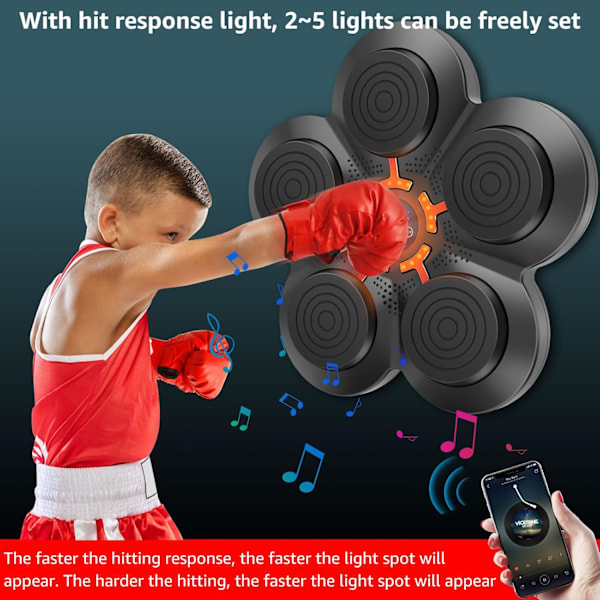 14,6×13 tum Väggmonterad Smart Bluetooth Musikboxningsmaskin med LED-display & Justerbart Ljus, Väggmål Musikboxare, för Barn