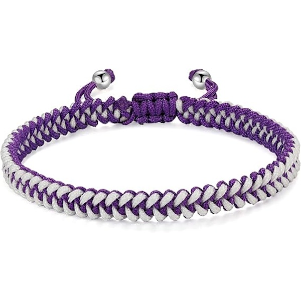 Punottu köysirannekoru naisille miehille, tytöille pojille syntymäpäivä ystävyys pariskunta lahjat käsintehdyt korut Purple-white