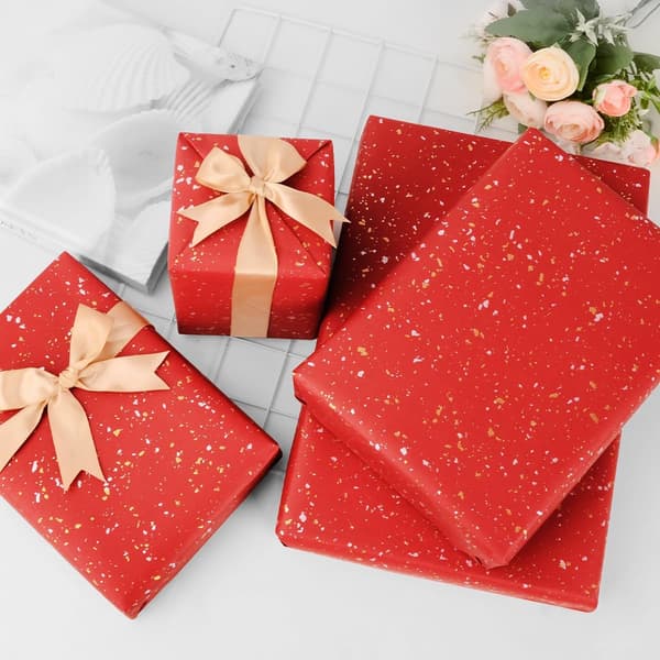 Rött presentpapper, 43 cm x 10 m, rött, guld, silver presentpapper för jul, födelsedag, bröllop