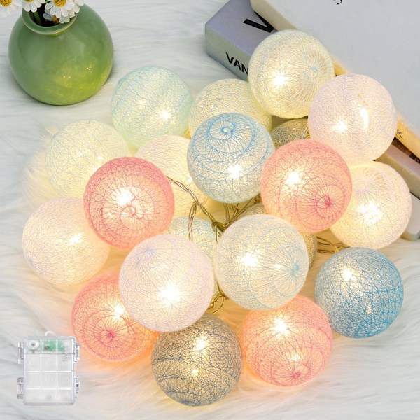Bomullsboll Slinga Batteridriven - 3 M 20 LED Boll Slinga Inomhus Vägglampa Julbelysning Dekoration