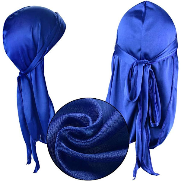 2 KPL Pitkäpyrstöinen Durag, Unisex silkkimäiset päähuivit leveillä nauhoilla Merirosvo Hiuspudotus Kemoterapiapipo Hip-hopiin ja päivittäiseen koristeluun