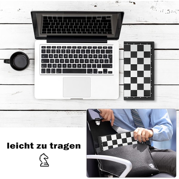 Sjakksett Backgammon og Dam 3 i 1, Bærbart og Sammenleggbart Sjakkbrettsett, Magnetisk Sjakk, Reisesjakkbrett Brikker